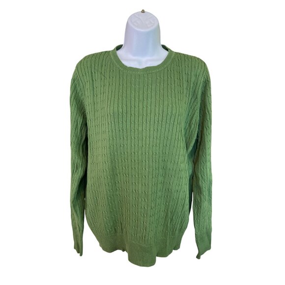 Kim Rogers Sweater XL Green Cable Knit Pullover Crew Neck Work Classic Preppy - Picture 1 of 6